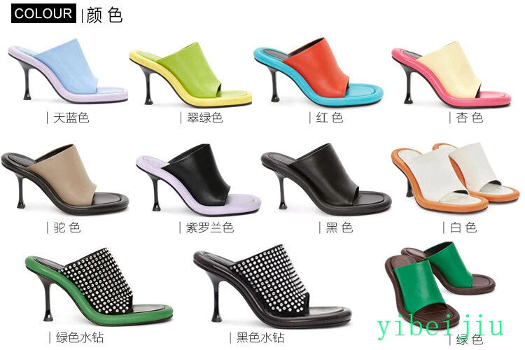 Summer Women's High Spool Heel Mules Dress Slides Slippers Party Sandals Fashion