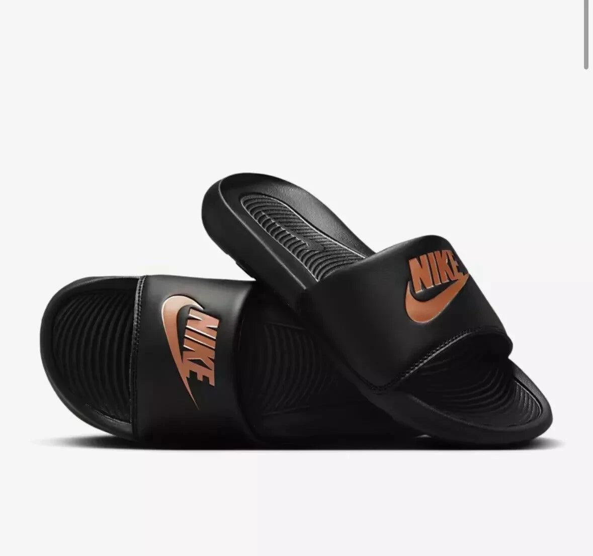 NIKE Victori One Slide Women's Black & Red Bronze Swoosh Sandals SZ 9, 10 New