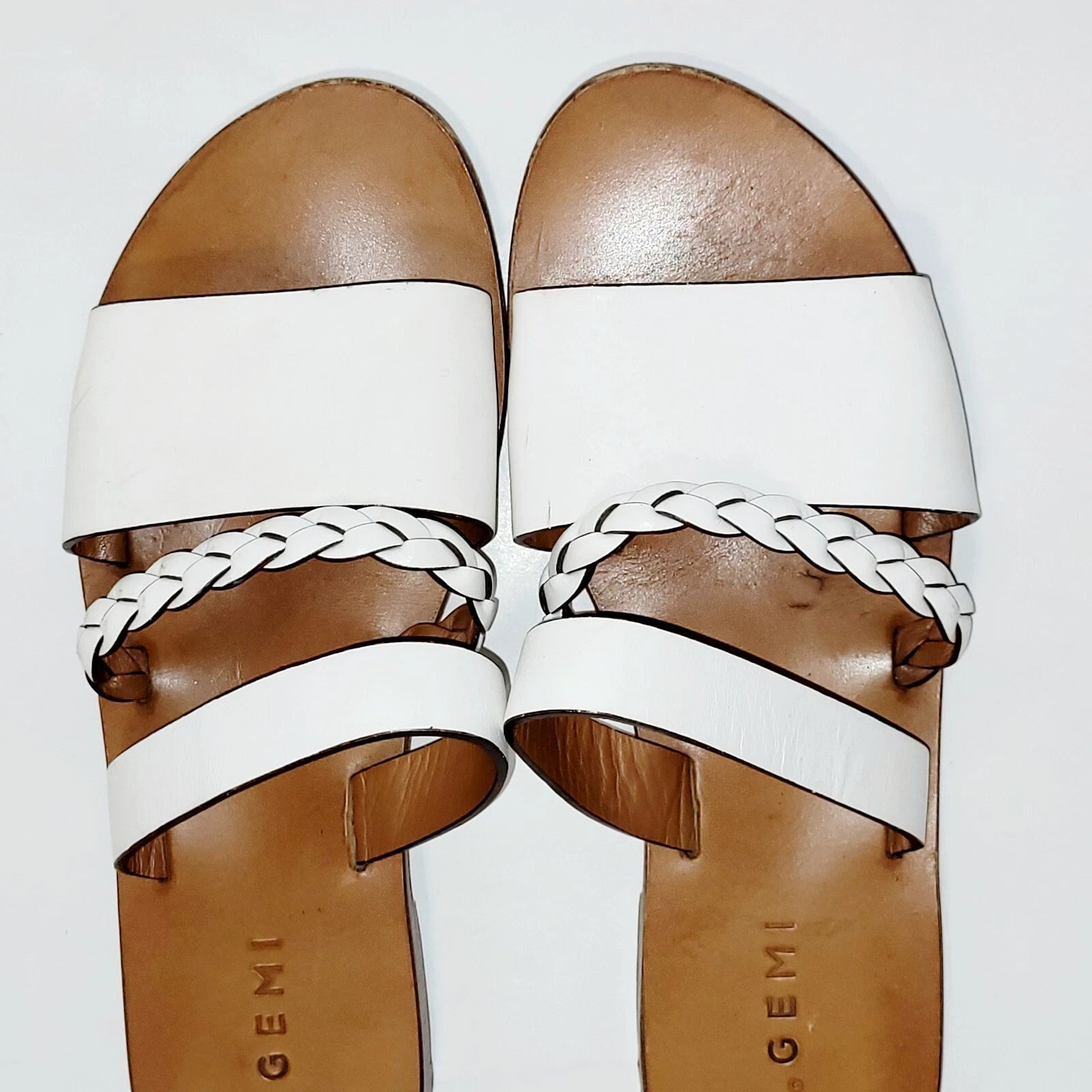 M. Gemi White Leather Flat Braided Strappy Slide Flat Sandals Wms 39EU  8.5-9 US