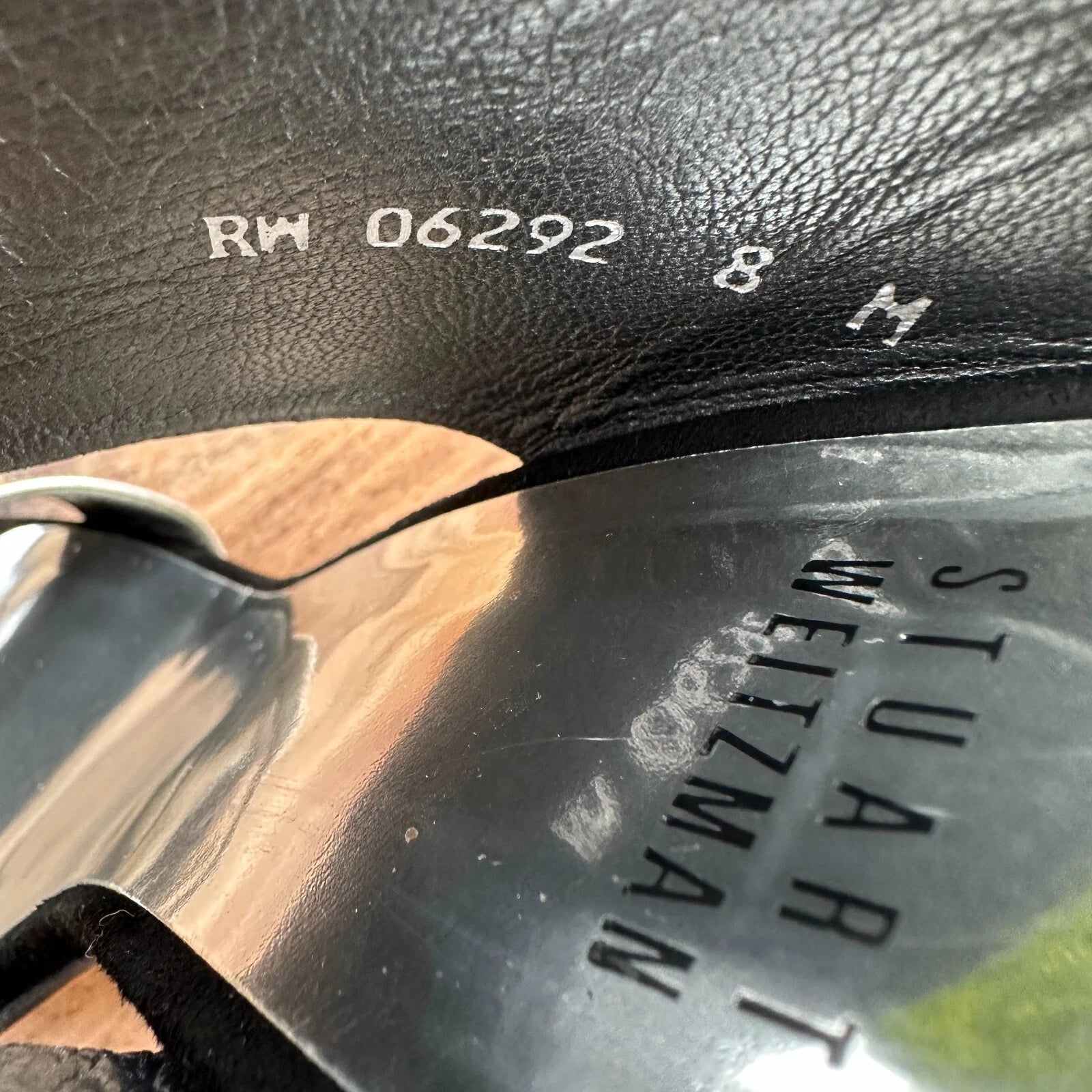 STUART WEITZMAN Slide Black Suede & Silver High Heels Size 8 Sandals Designer