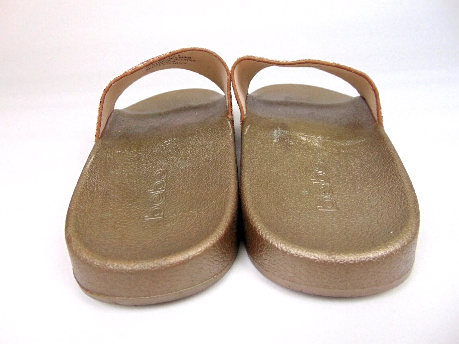 Bebe Women's Fraida Glitter Slide Fashion Sandals Flats Size 8.0 M, Rose Gold