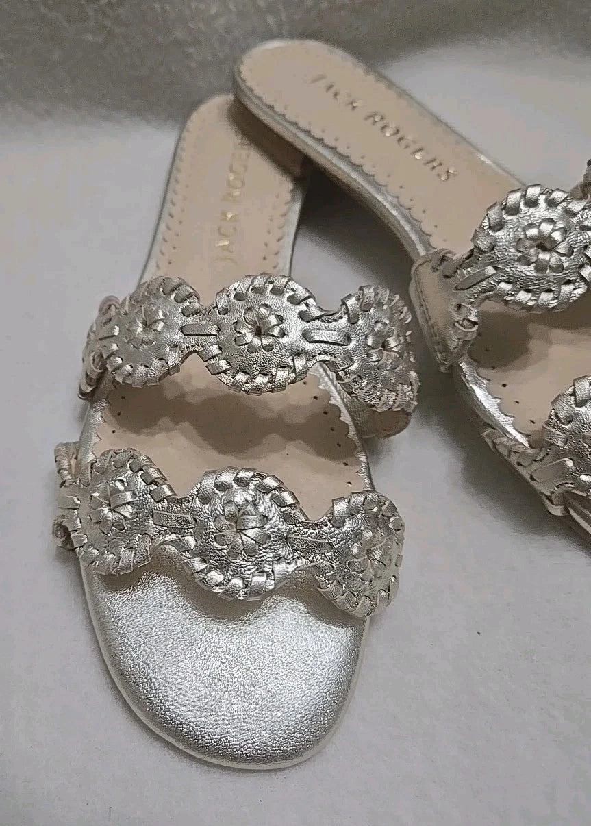 Jack Rogers Leather Slide Sandals Shoes Pale Gold  Women's Size 7M