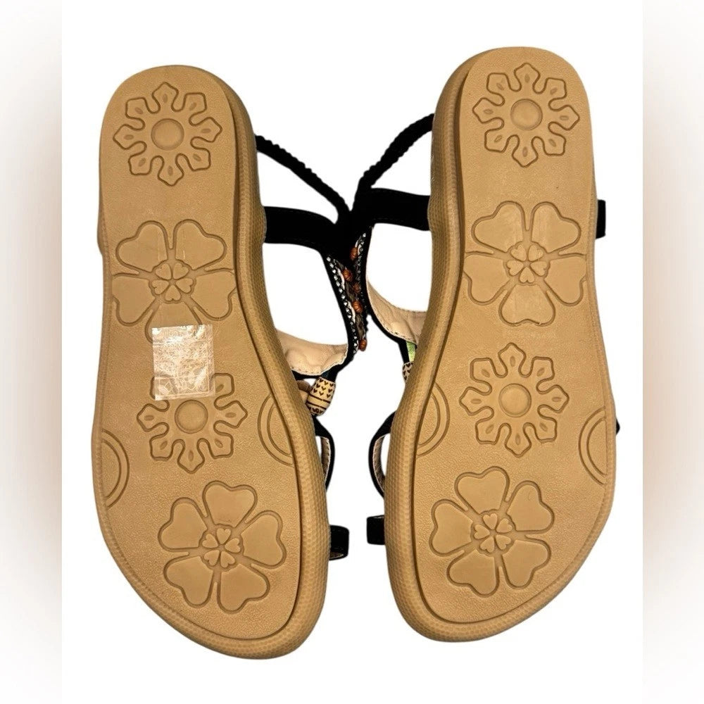 Fashion Women's Sandals Flat Rhinestone Elastic Band Comfy Studded Shoes Size 7