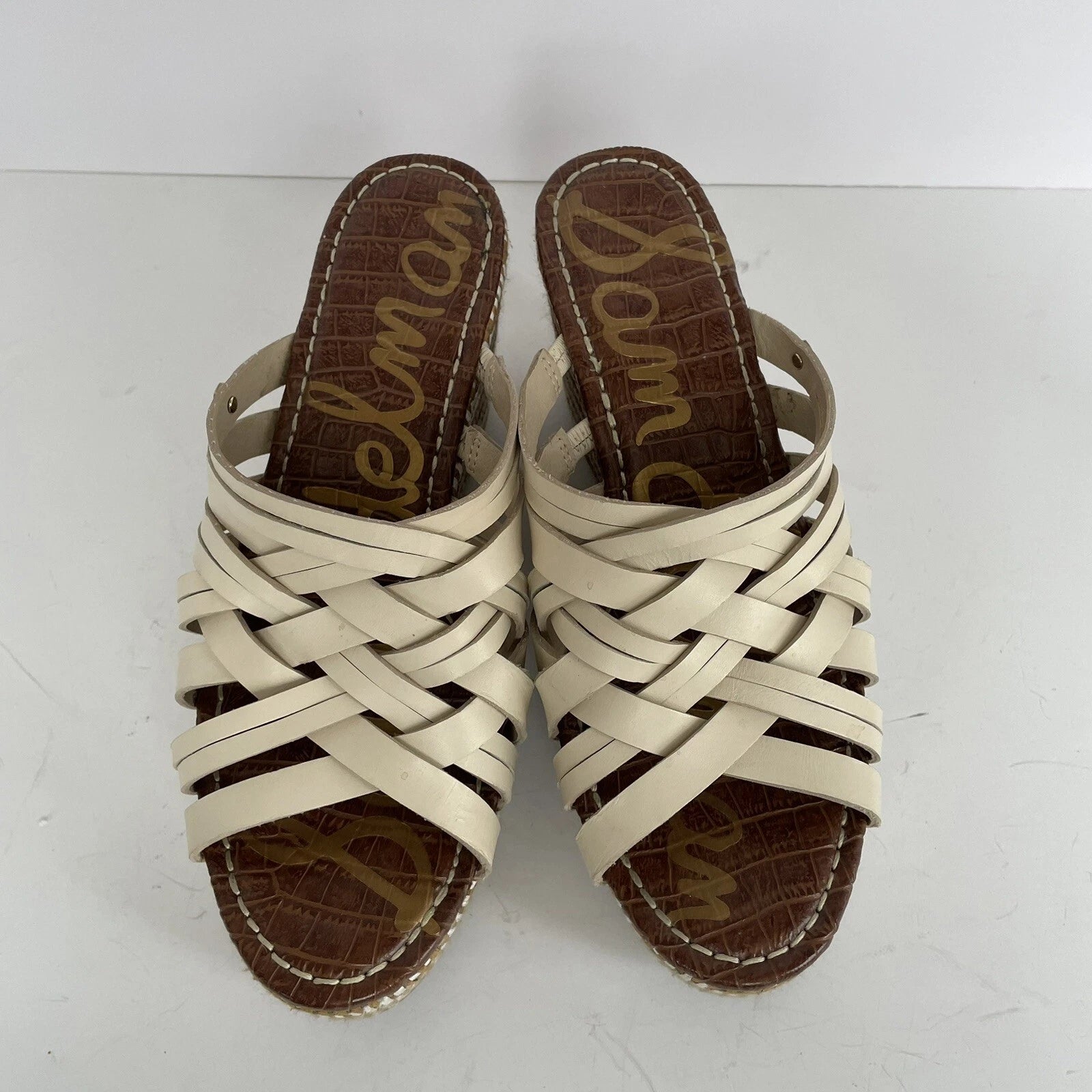 Sam Edelman DEVON Wedge Sandal Size 8M Modern Ivory Strappy Platform Slide Shoes