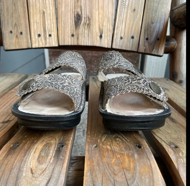 Algeria Leather Adjustable Slide Sandal Sandra Freedom Rock Comfort Brown Size 9