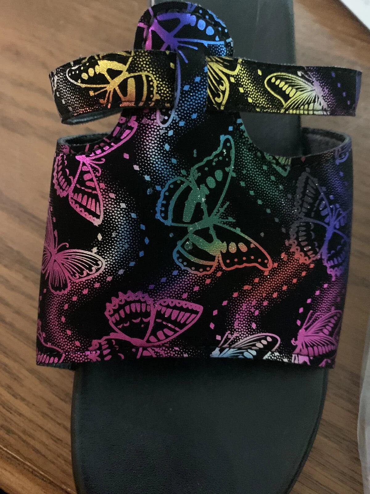 FASHION Metallic Rainbow Butterfly Slip-On Wedge Heel Sandals Size 9 / 40 NEW