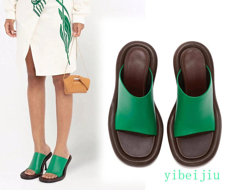 Summer Women's High Spool Heel Mules Dress Slides Slippers Party Sandals Fashion