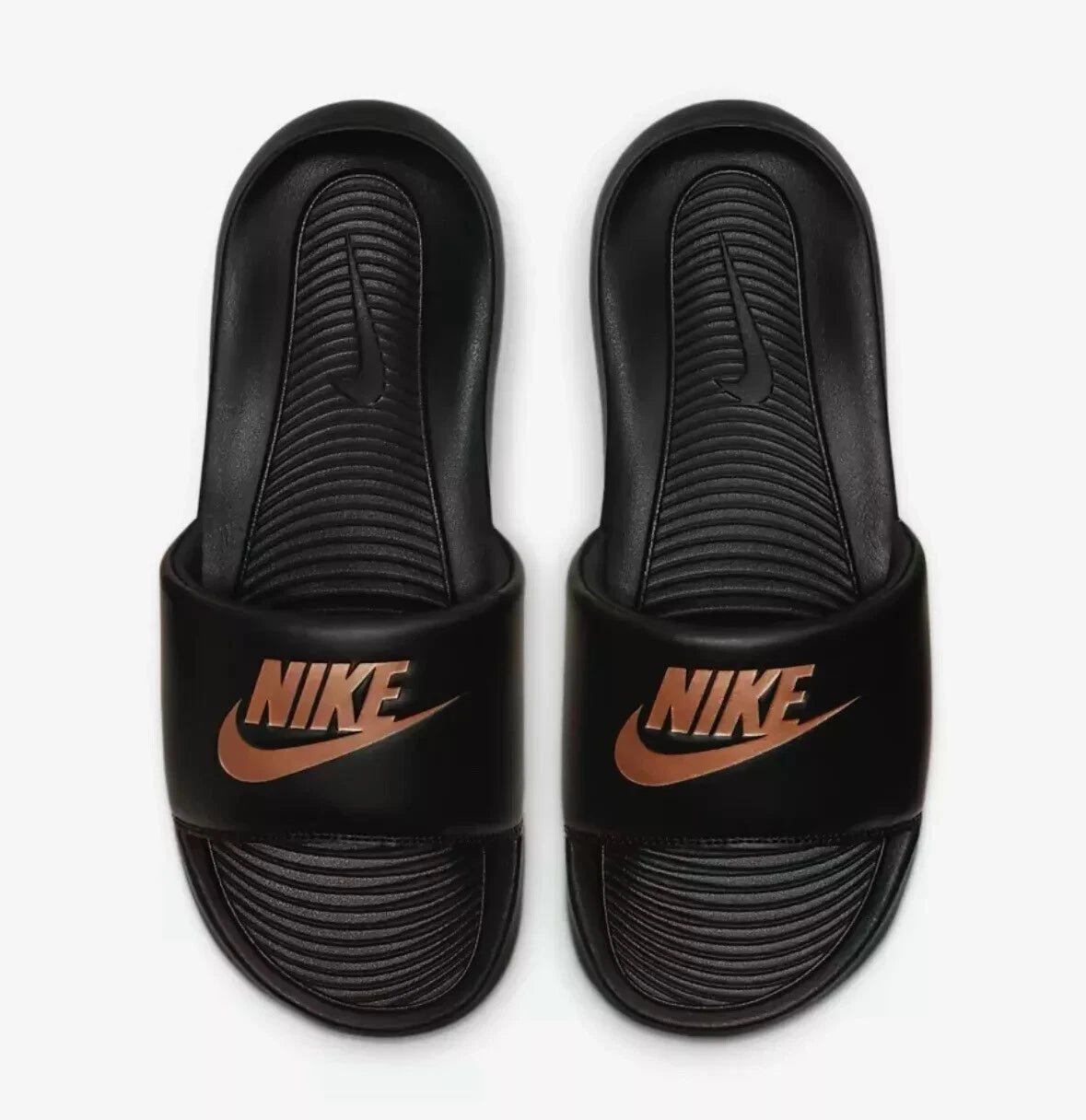 NIKE Victori One Slide Women's Black & Red Bronze Swoosh Sandals SZ 9, 10 New