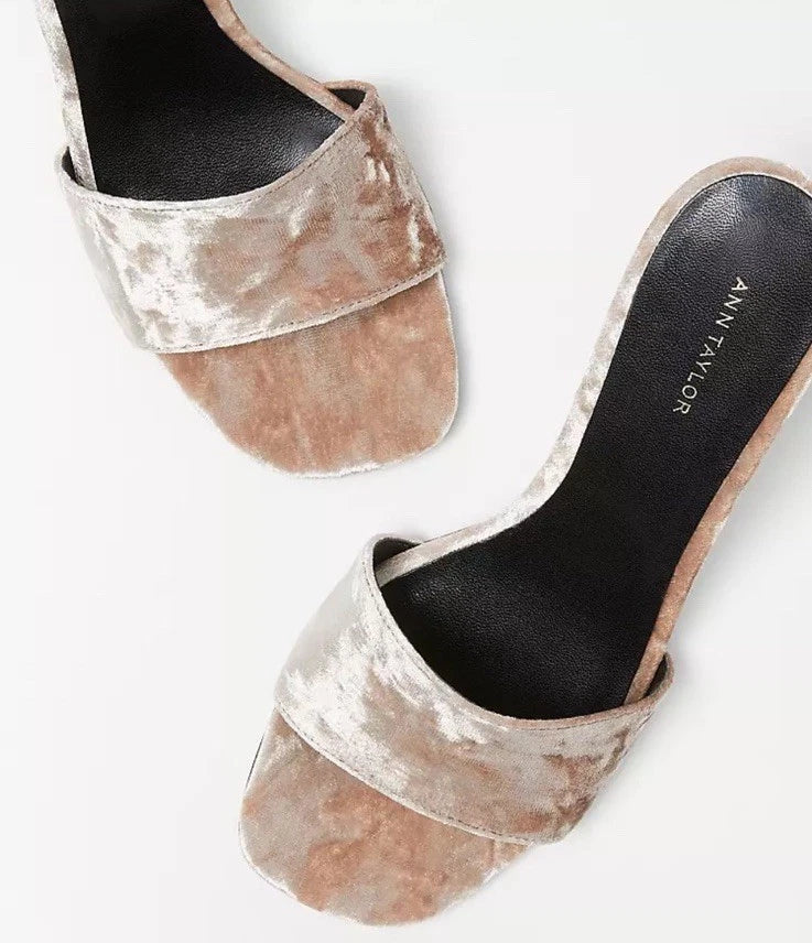 Ann Taylor Women’s Velvet Mule Sandals 3” Stilettos Bronze Size 9, Spring Sexy