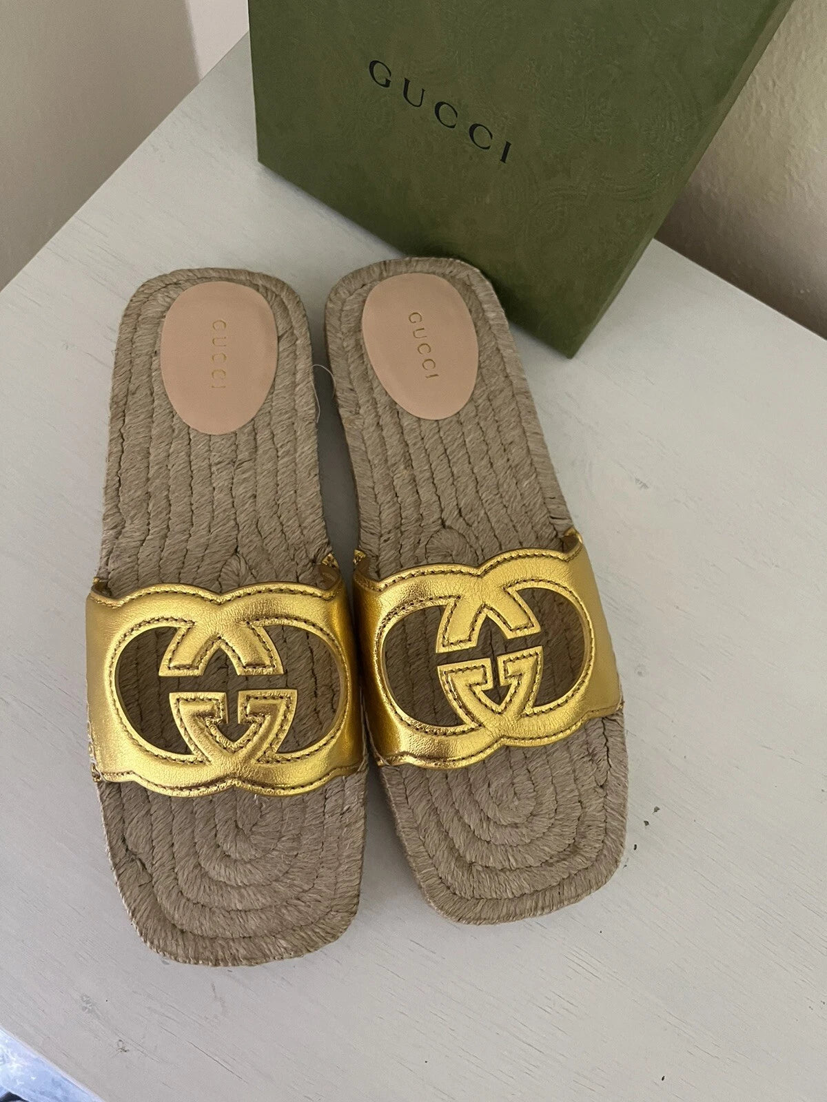 NIB GUCCI Interlocking GG Cut Out Espadrille Sandals 725830 Sz 39.5G US 9.5 $660
