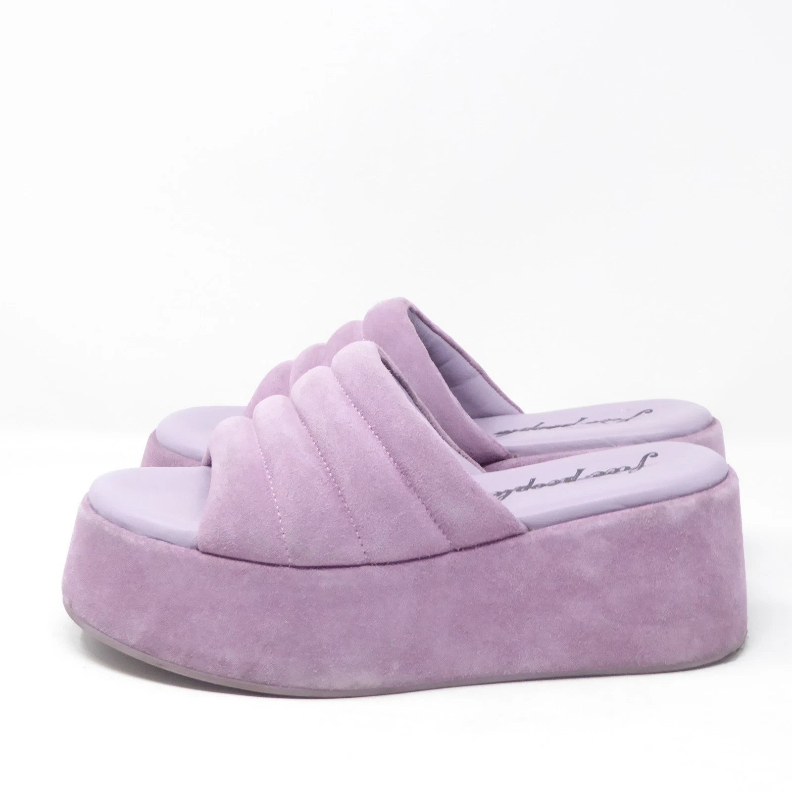 Free People Women Almost Paradise Platform Sandals Purple Suede Slides Sz 36 / 6