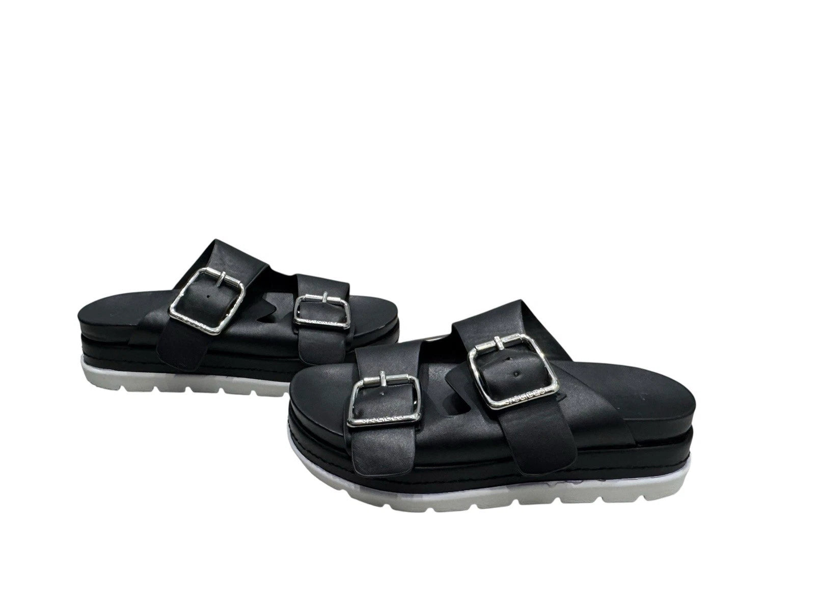 J Slides NYC Black Platform Double Strap Slide Sandals Womens Size 6M