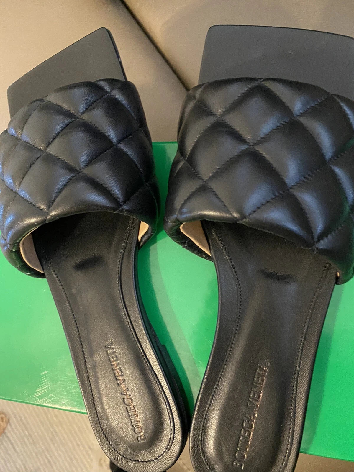 BOTTEGA VENETA Quilted Padded Flat Sandals In Black Leather 37.