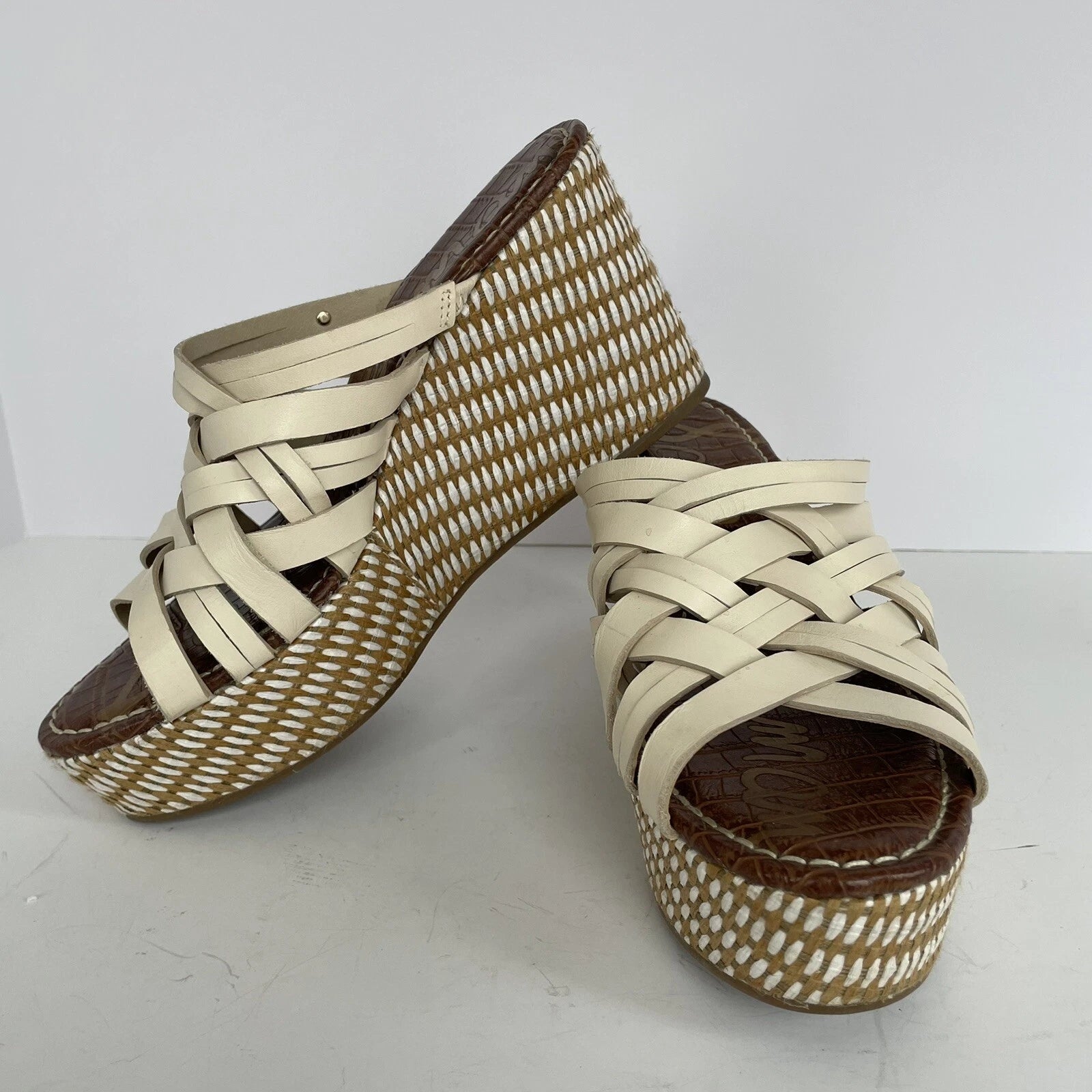 Sam Edelman DEVON Wedge Sandal Size 8M Modern Ivory Strappy Platform Slide Shoes