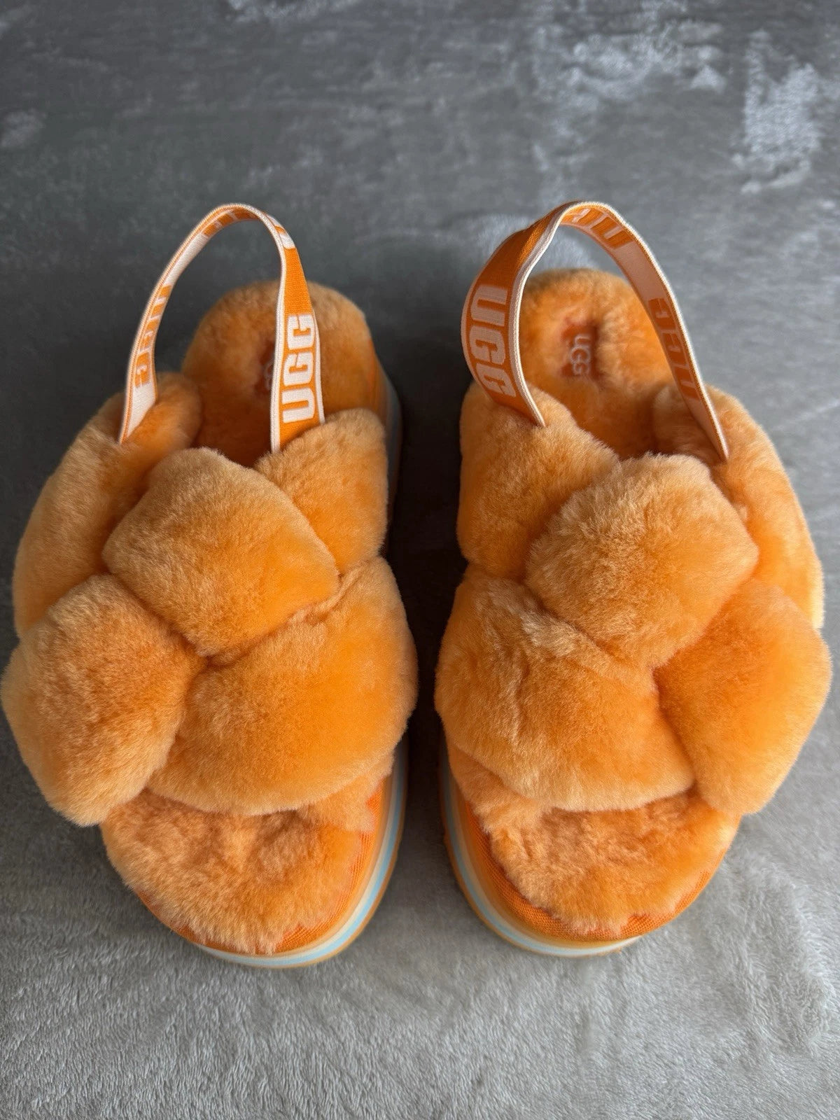 Ugg Womens Disco Knot Slide Sandals Size 7 Orange Fuzzy Platform Slingback Y2K