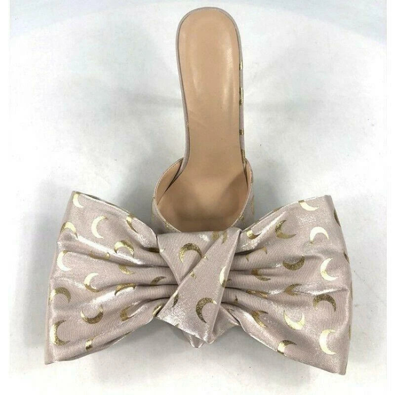 Fashion Womens Pointy Toe Big Bowknot Mules High Stiletto Heel Slippers Party