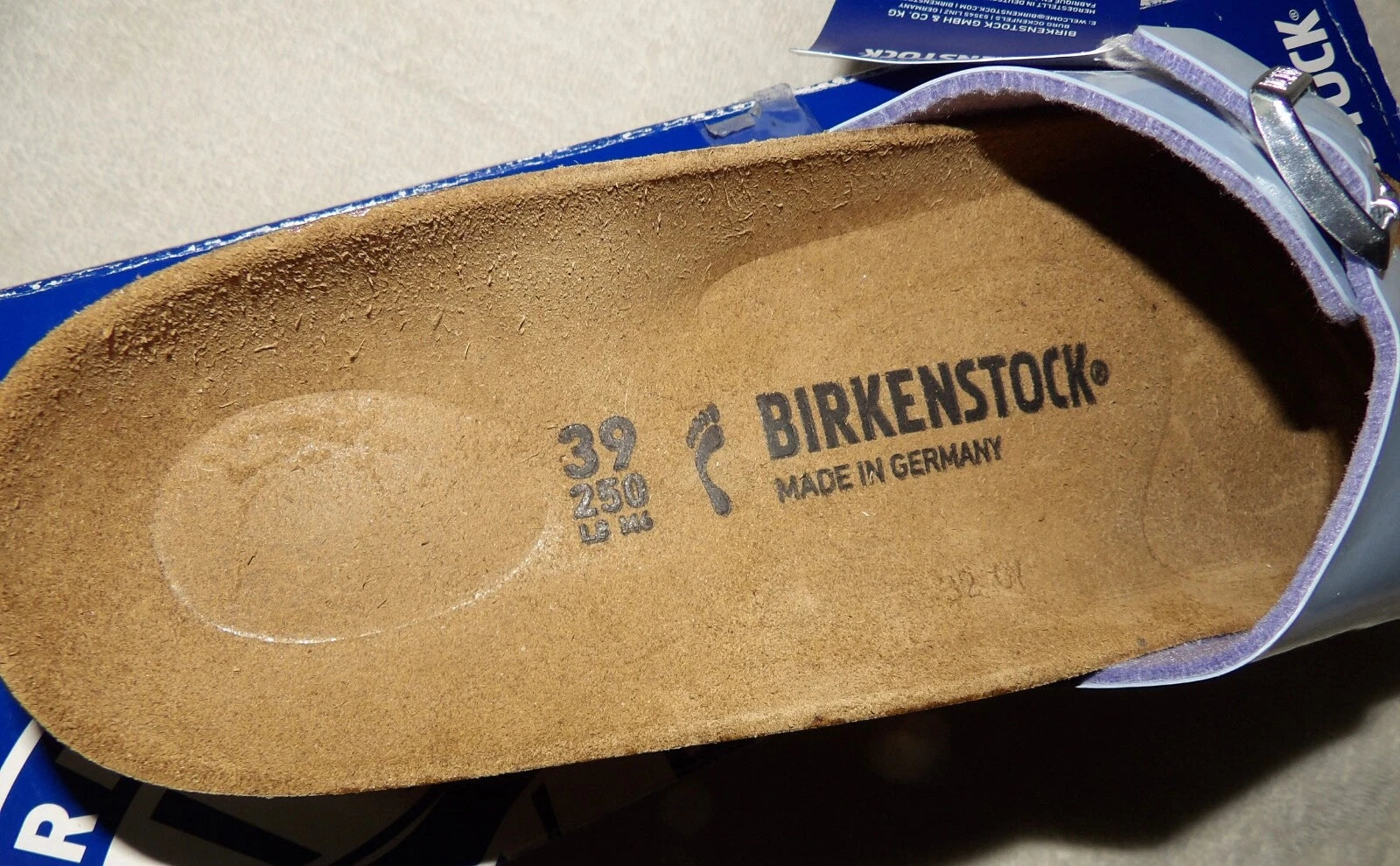 Birkenstock Madrid Big Buckle Lady Narrow Size 8 Patent Dove Blue Leather Sandal