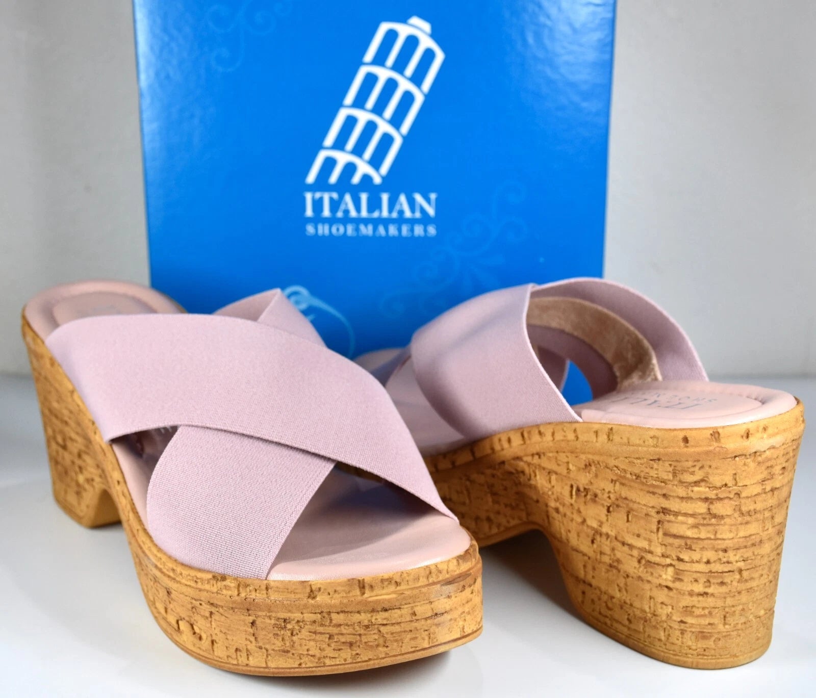 ITALIAN SHOEMAKERS NIB $120 NAIBE  CRISSCROSS PINK PLATFORM SLIDE SANDAL. 8.5 M