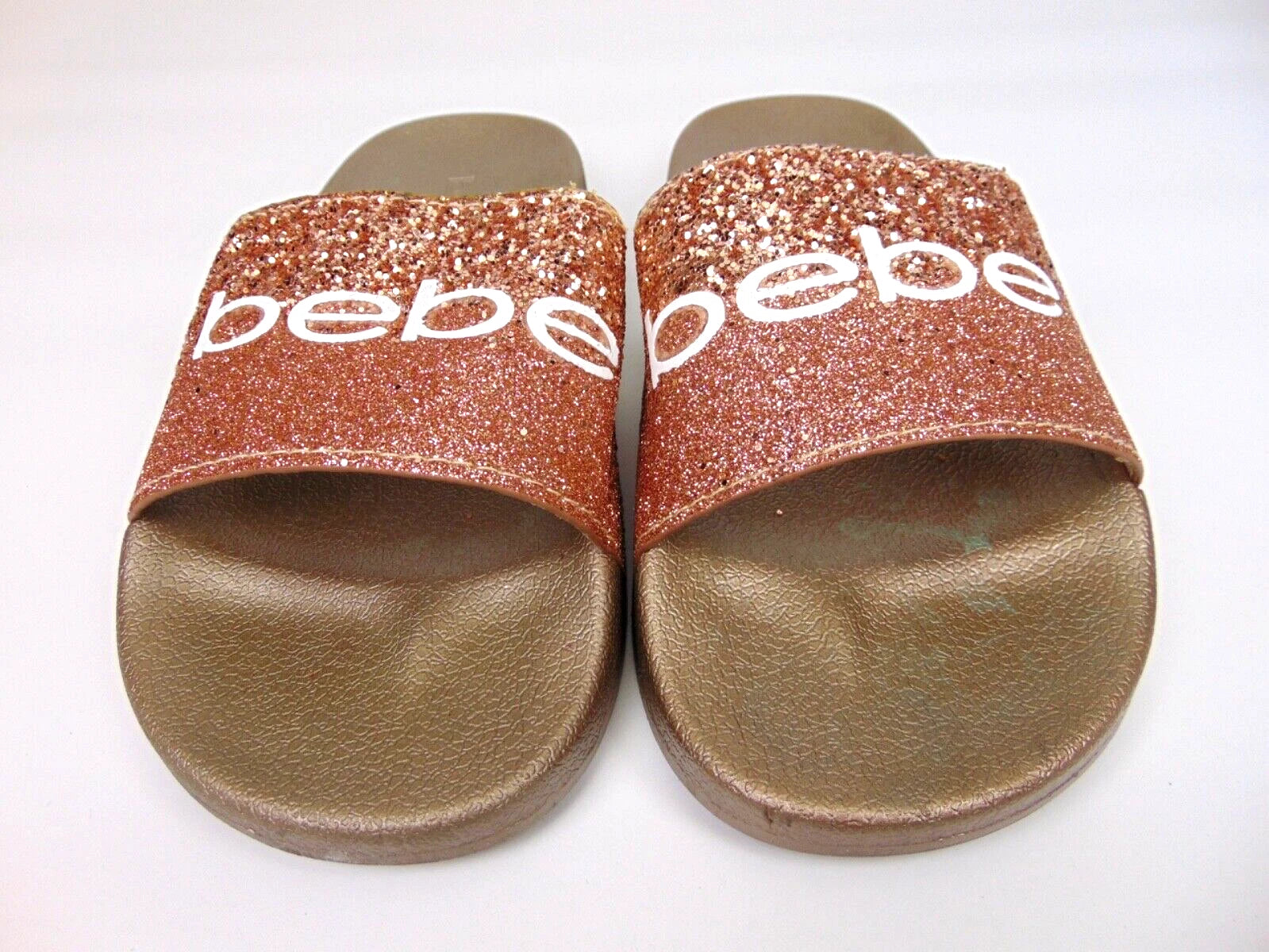 Bebe Women's Fraida Glitter Slide Fashion Sandals Flats Size 8.0 M, Rose Gold