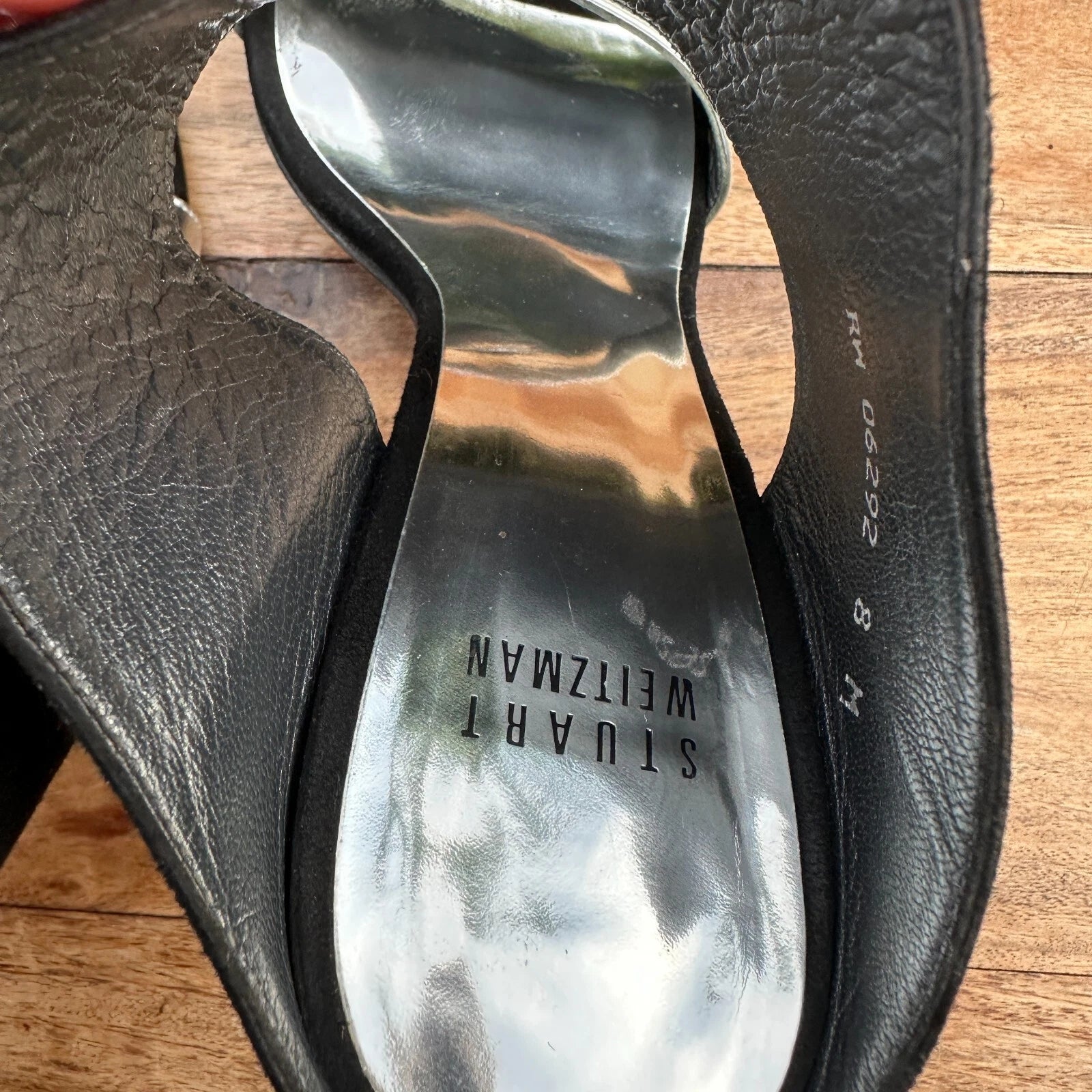 STUART WEITZMAN Slide Black Suede & Silver High Heels Size 8 Sandals Designer