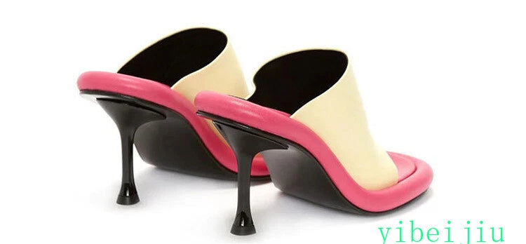 Summer Women's High Spool Heel Mules Dress Slides Slippers Party Sandals Fashion