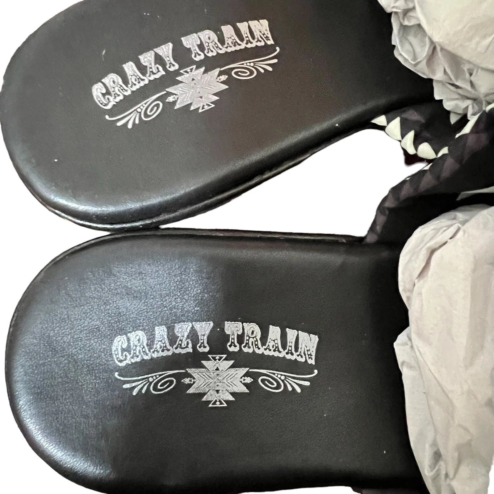 Crazy Train 90s Platty Aztec Bold Black & White Sandal Wedges Platform Slides 9