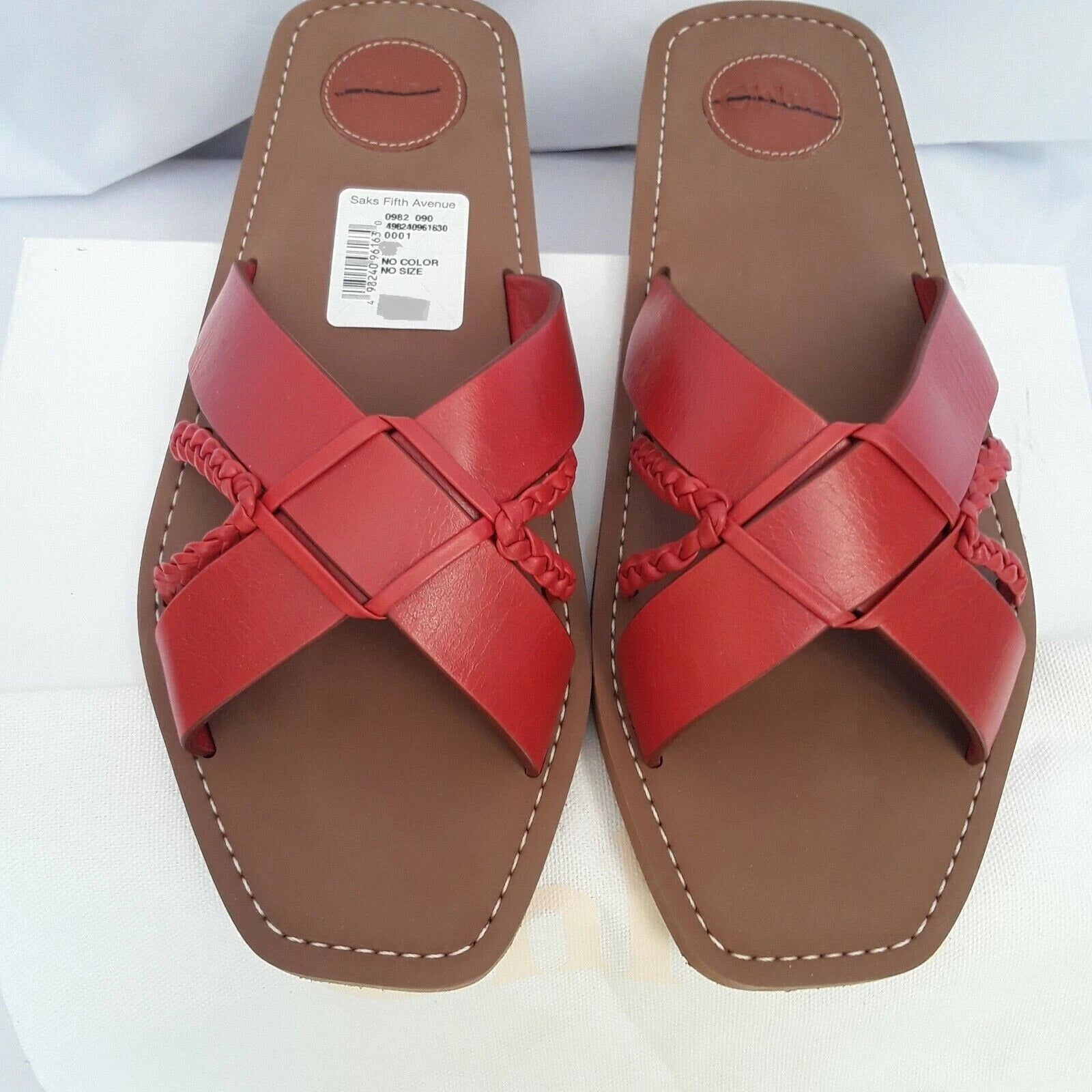 New CHLOE $450 Brick Red Leather Boho Criss Cross Slides Mules Flats Italy EU 42