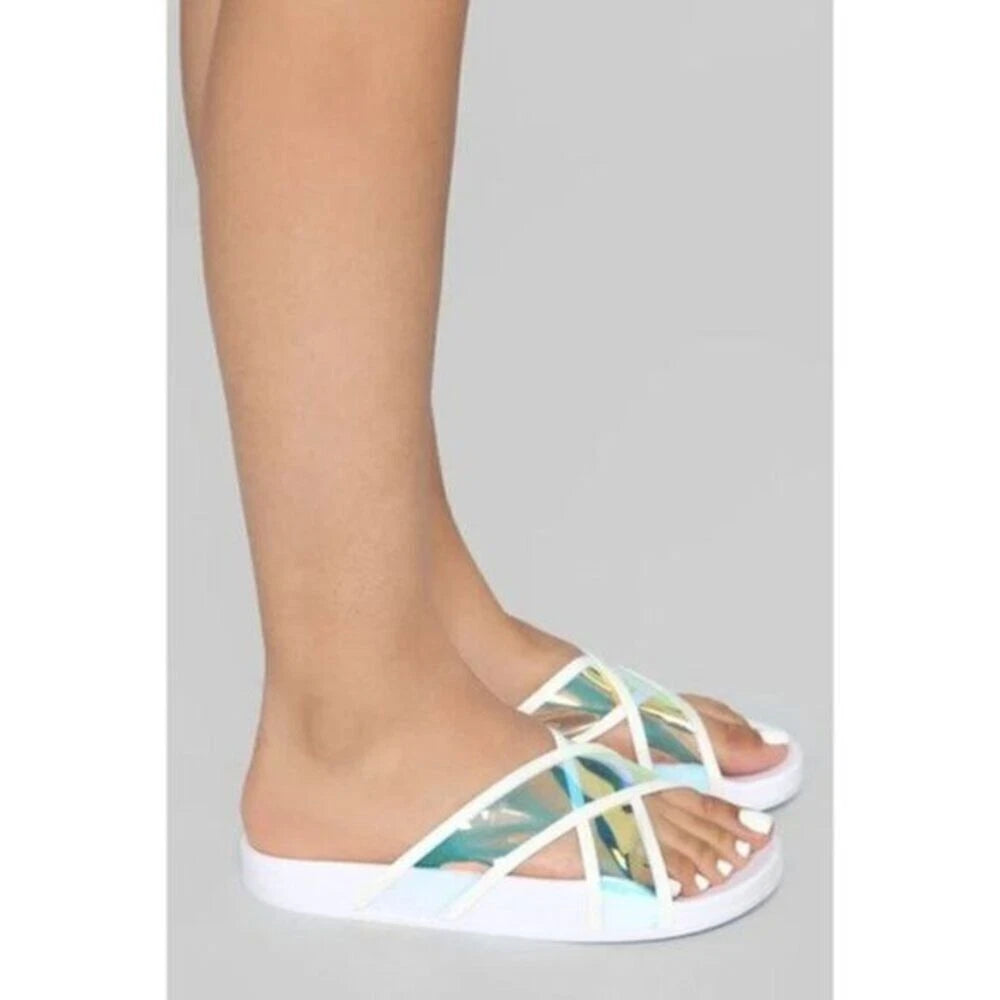 Look Here Slide Slip On Sandal White 8.5