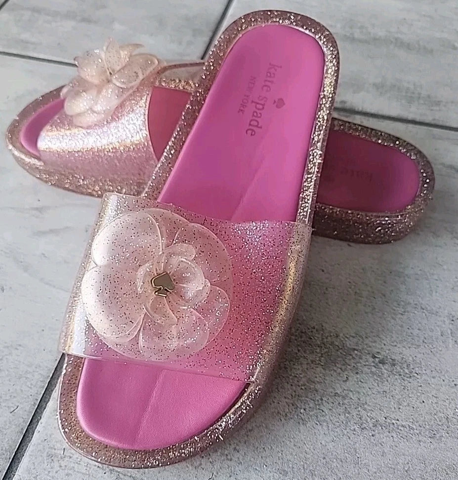 Kate Spade Splash Women's Size 9 Front Flower Glitter Jelly Slide Sandals Shoes