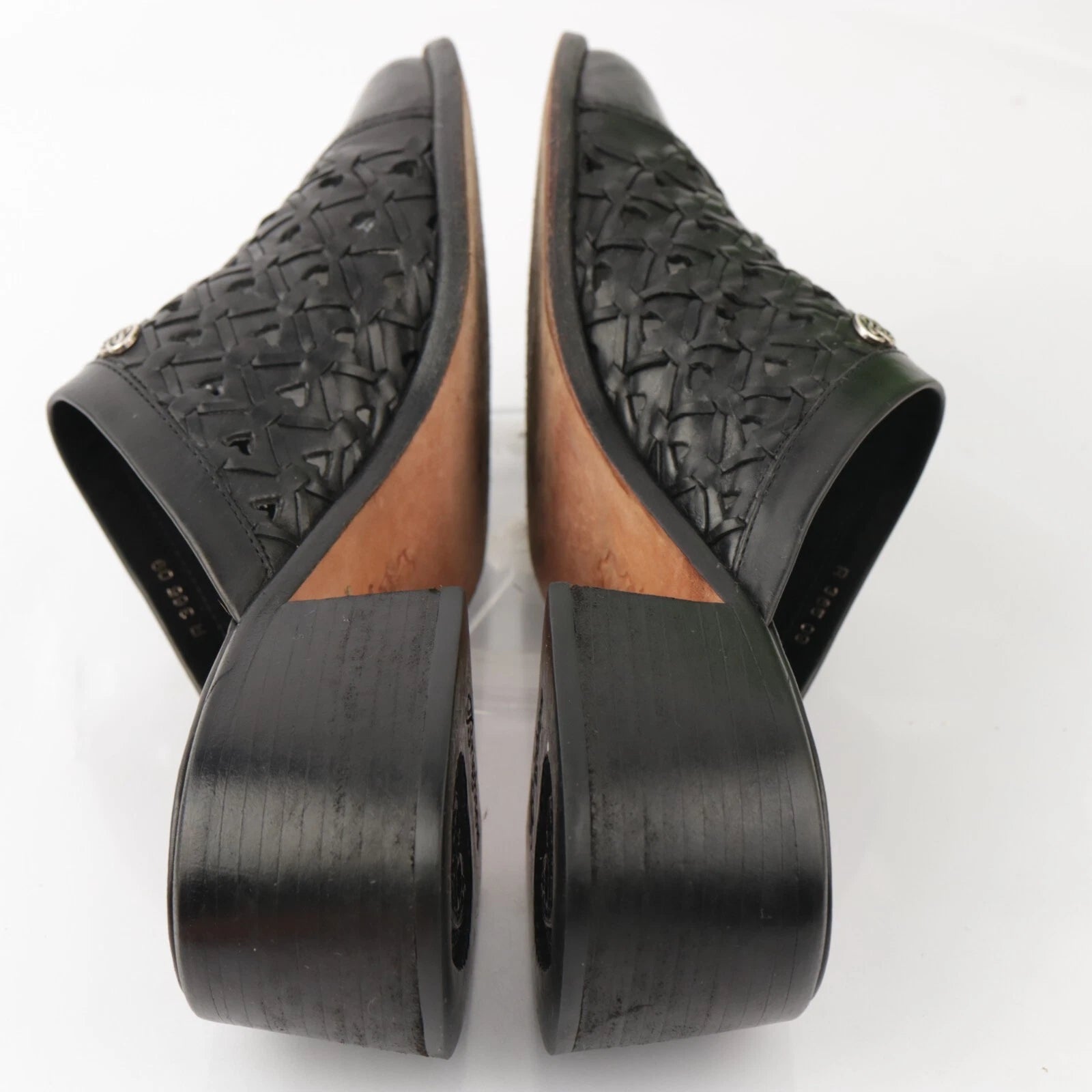 Brighton Womens Fanny Mule Size 8.5 Black Leather Block Heel Slide Woven Shoe