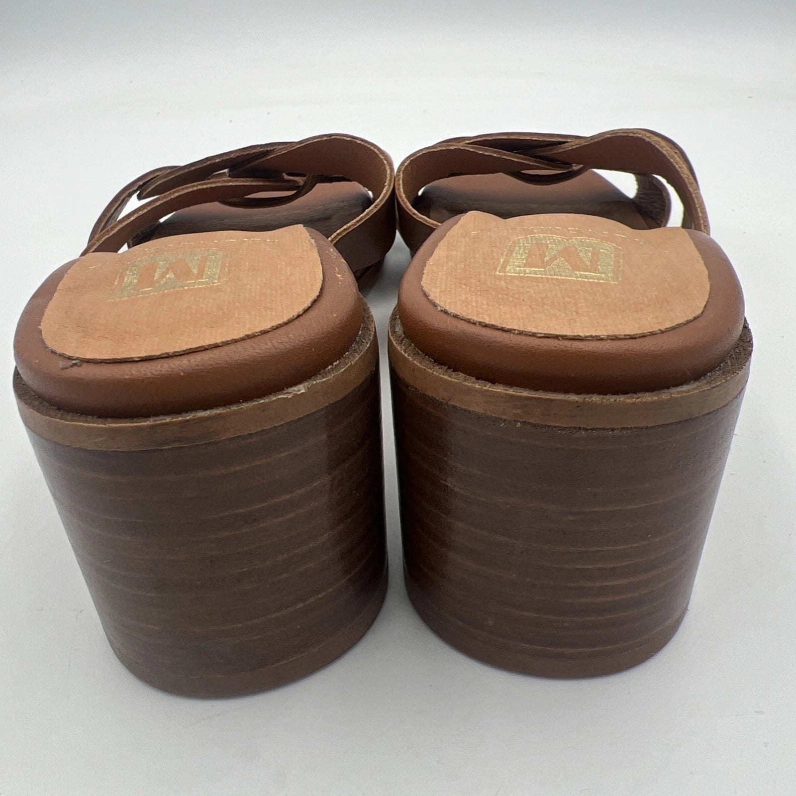 BRUNO MAGLI ARIA Block Heel Brown Leather Slide Sandal Women's Size 9M NEW