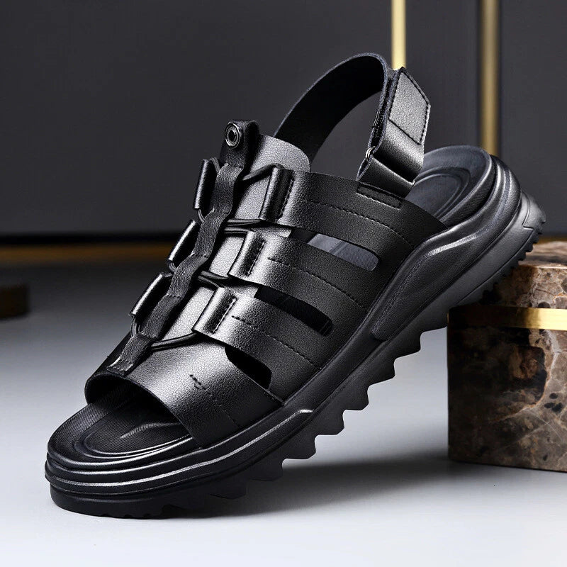 Men's Roman Sandals Leather Flat Open Toe Shoes Beach Summer Outdoor Casual 2025