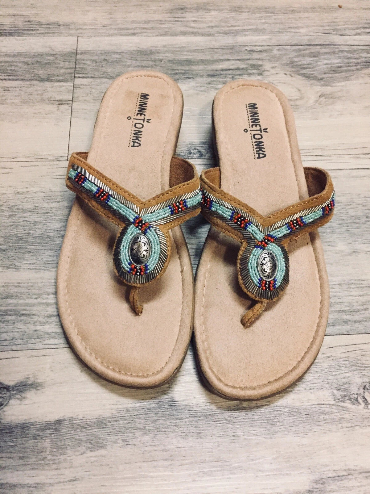 NWOBox Minnie Tonka Beaded Flip Flop Style Sandals Sz 7