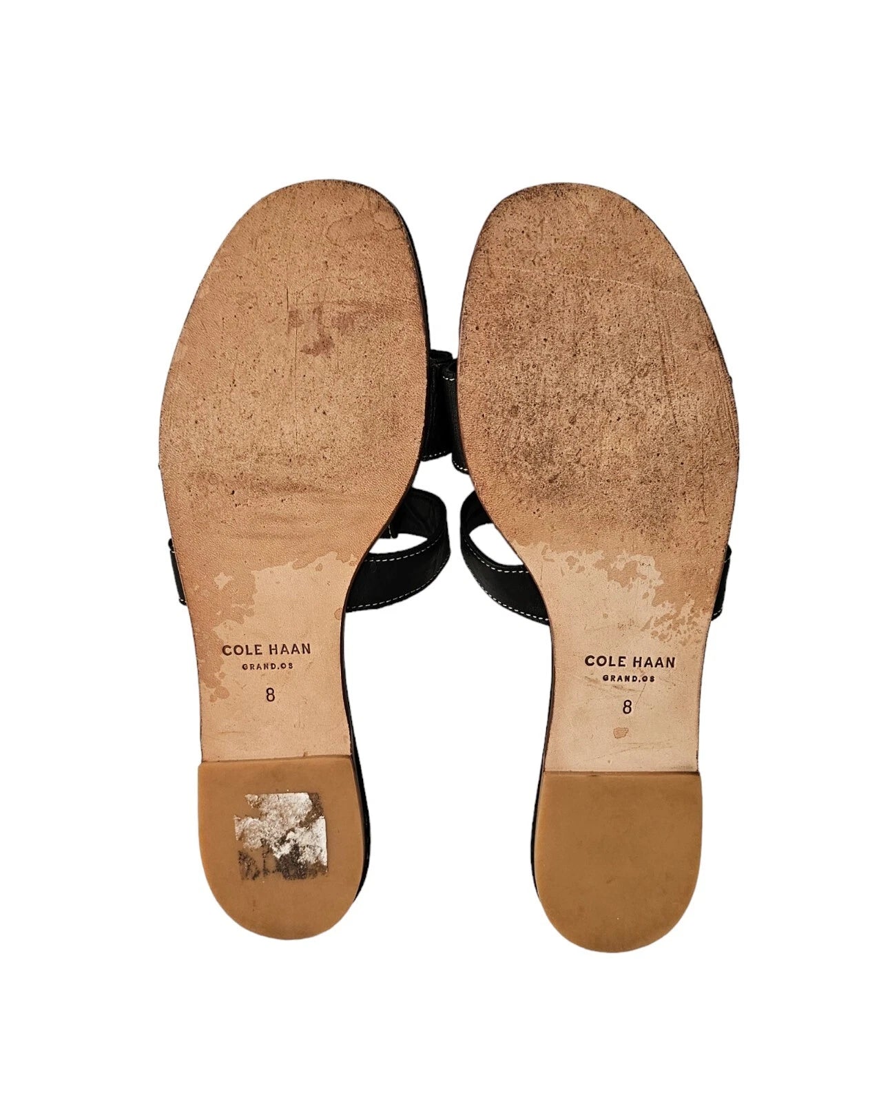 COLE HAAN Mesi Black Leather Grand OS Flat Slide Sandals Sz 8