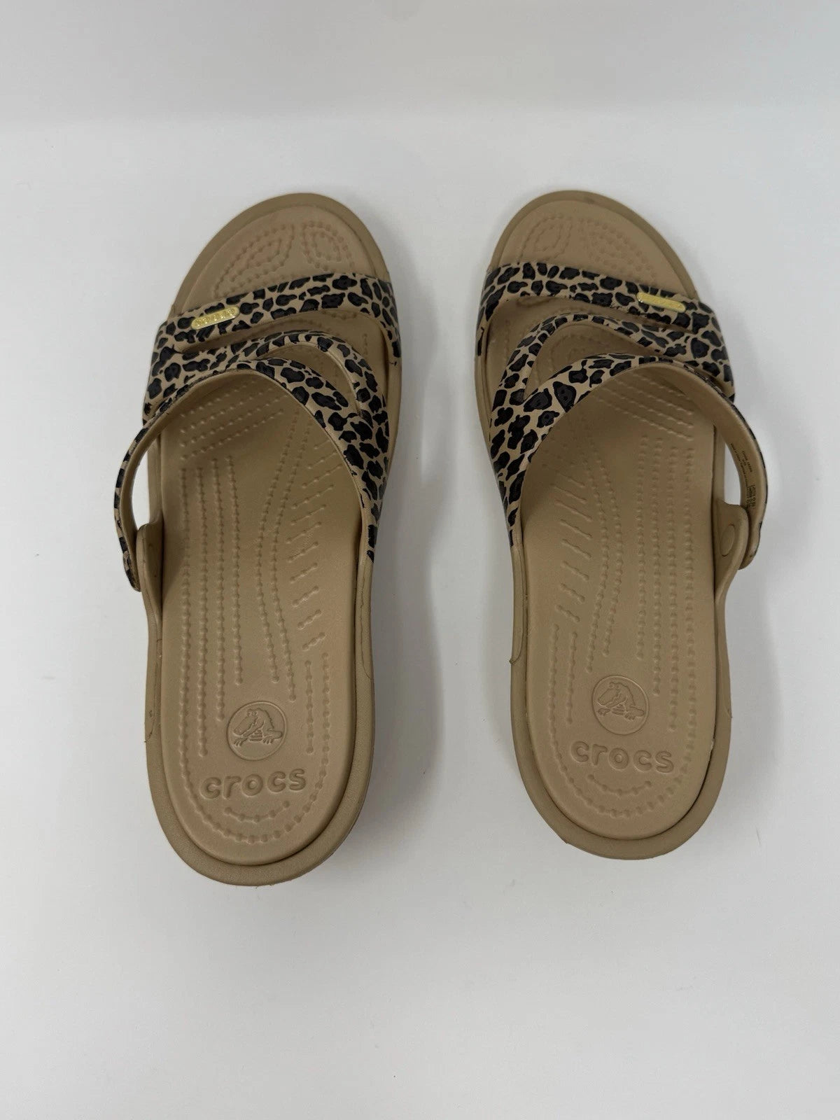 Crocs Patricia II Leopard Wedge Tan Slide Sandals W10 Women's Size 10 EUC