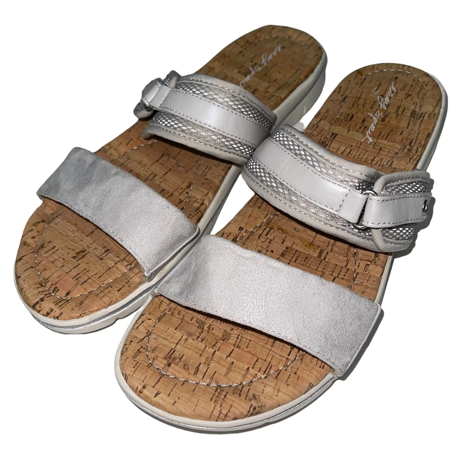 Easy Spirit Sandals Blue or  Silver Slides Cork Adjustable Lightweight Nautical