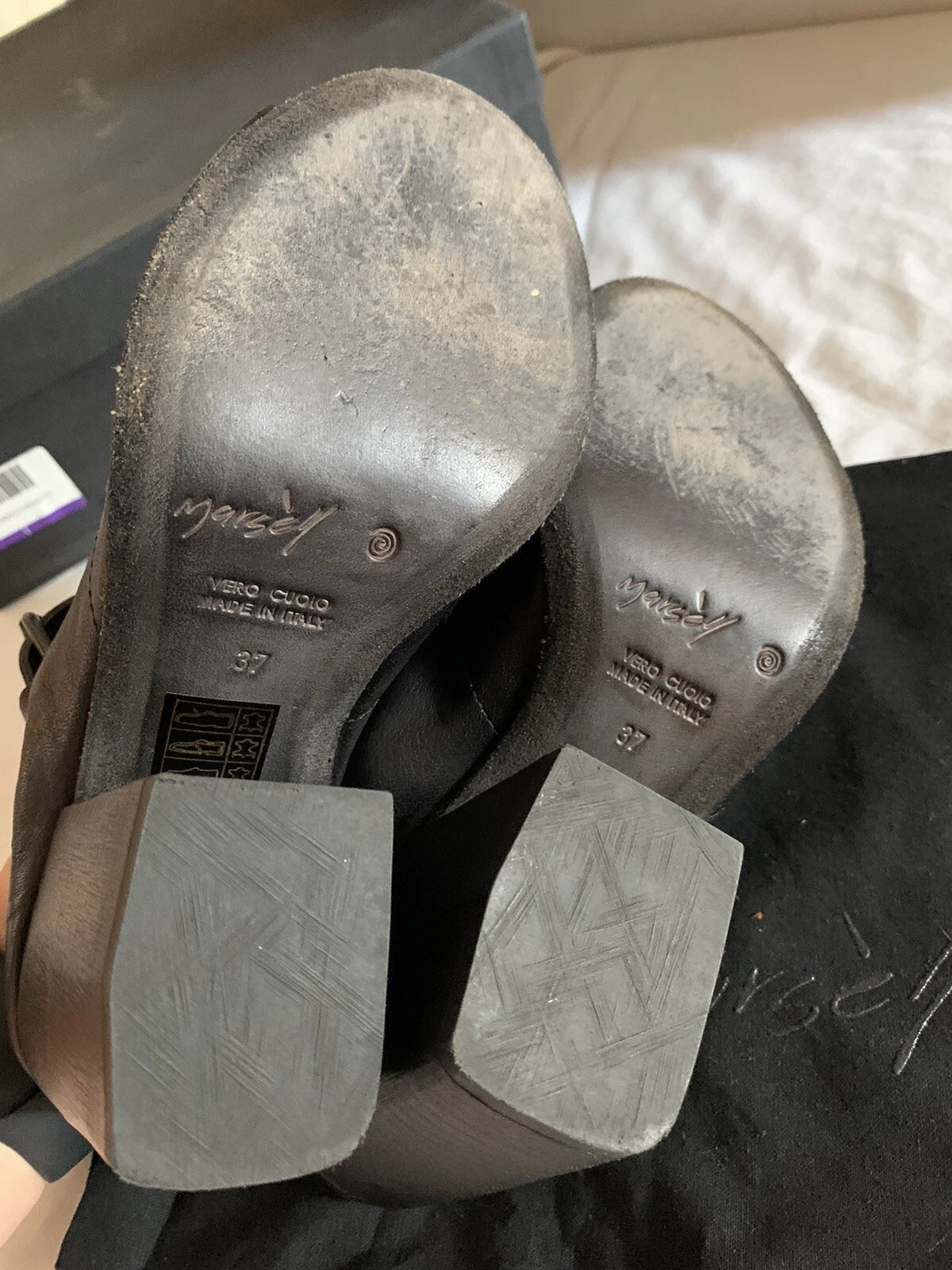 EUC! Marsell Bolla Black Soft Leather Block Heel Slingback Shoe Size EU 37/7