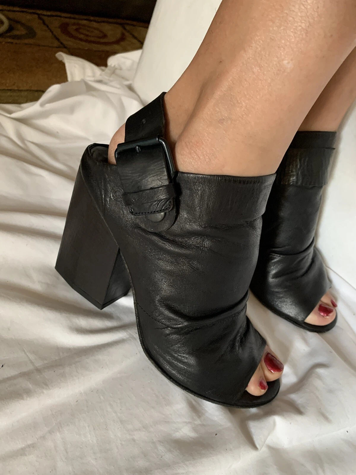 EUC! Marsell Bolla Black Soft Leather Block Heel Slingback Shoe Size EU 37/7