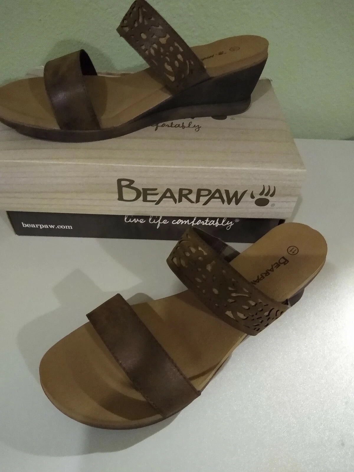 Bear Paw Noelle Dark Brown Slide Wedge Hill Sandals Size 11 Strappy Super Cute