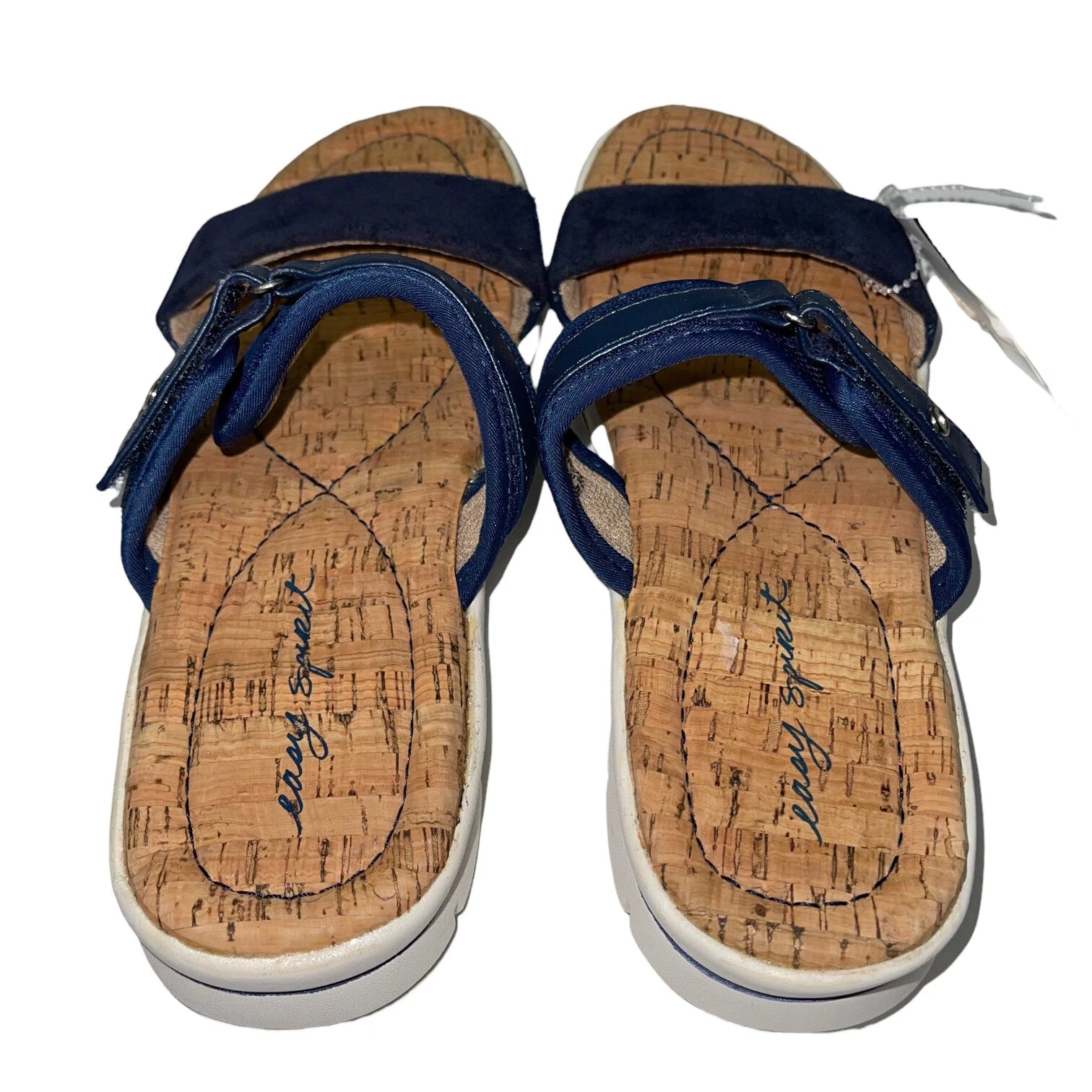 Easy Spirit Sandals Blue or  Silver Slides Cork Adjustable Lightweight Nautical