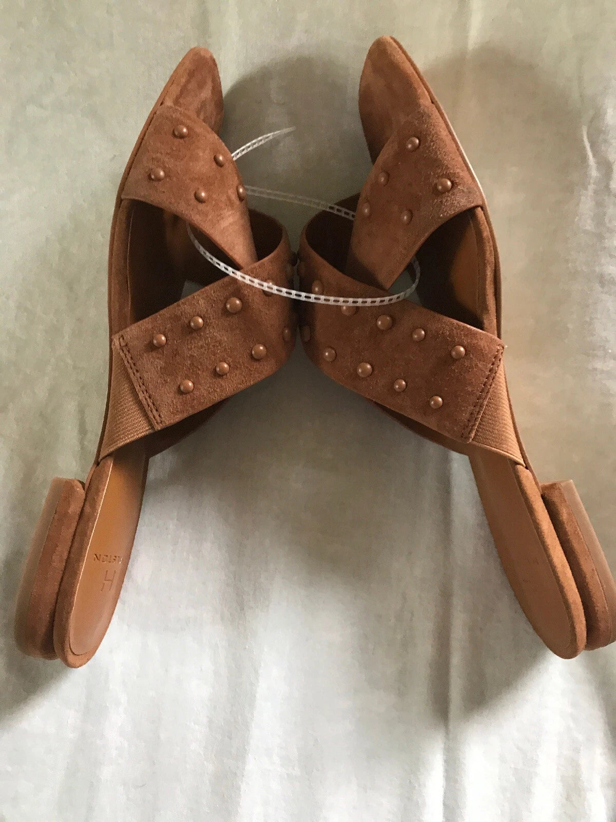 H by Halston Designer Nora Slide Sandals Studded Dress Square Toe, Size 7.5