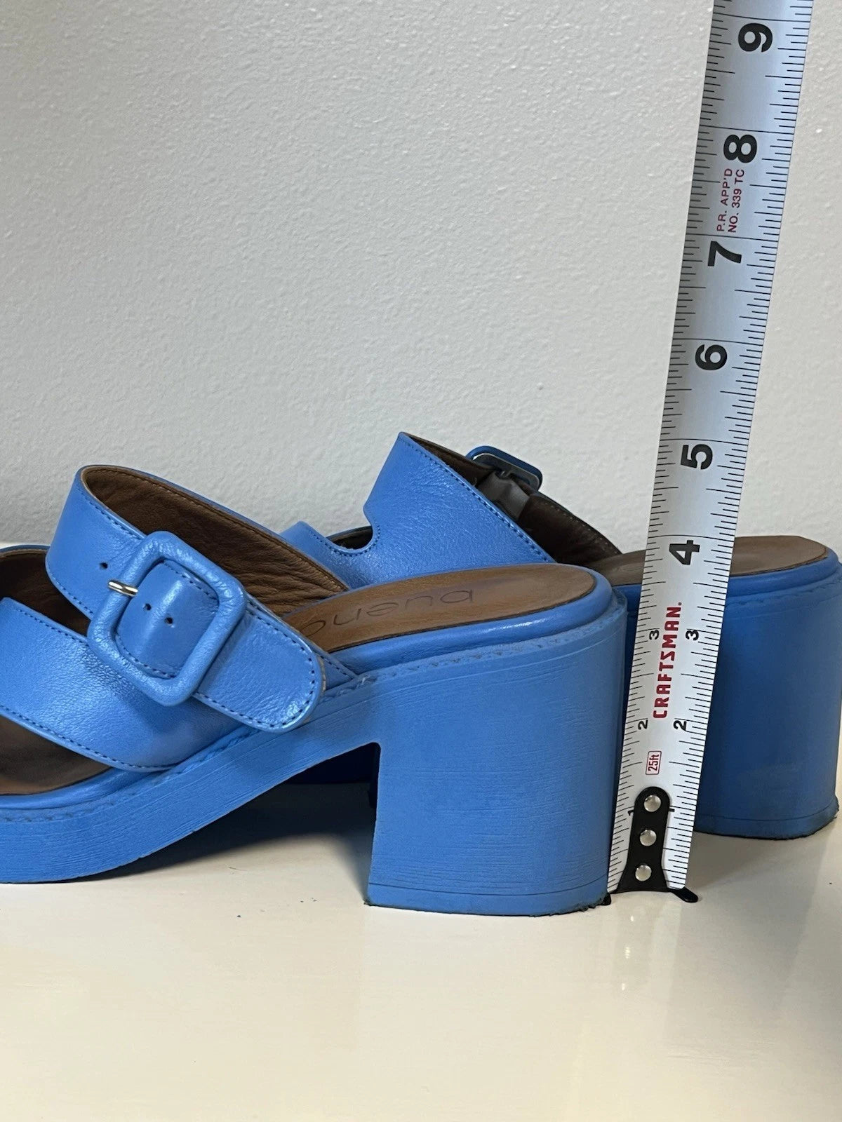 Bueno Leather Heeled Slide Sandals Milan style color blue EU40 US9.5 est 70s mod