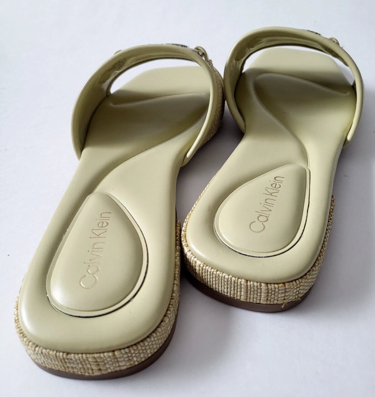 Calvin Klein womens sandals Signature logo Slides Size 8.5 9 Light Yellow
