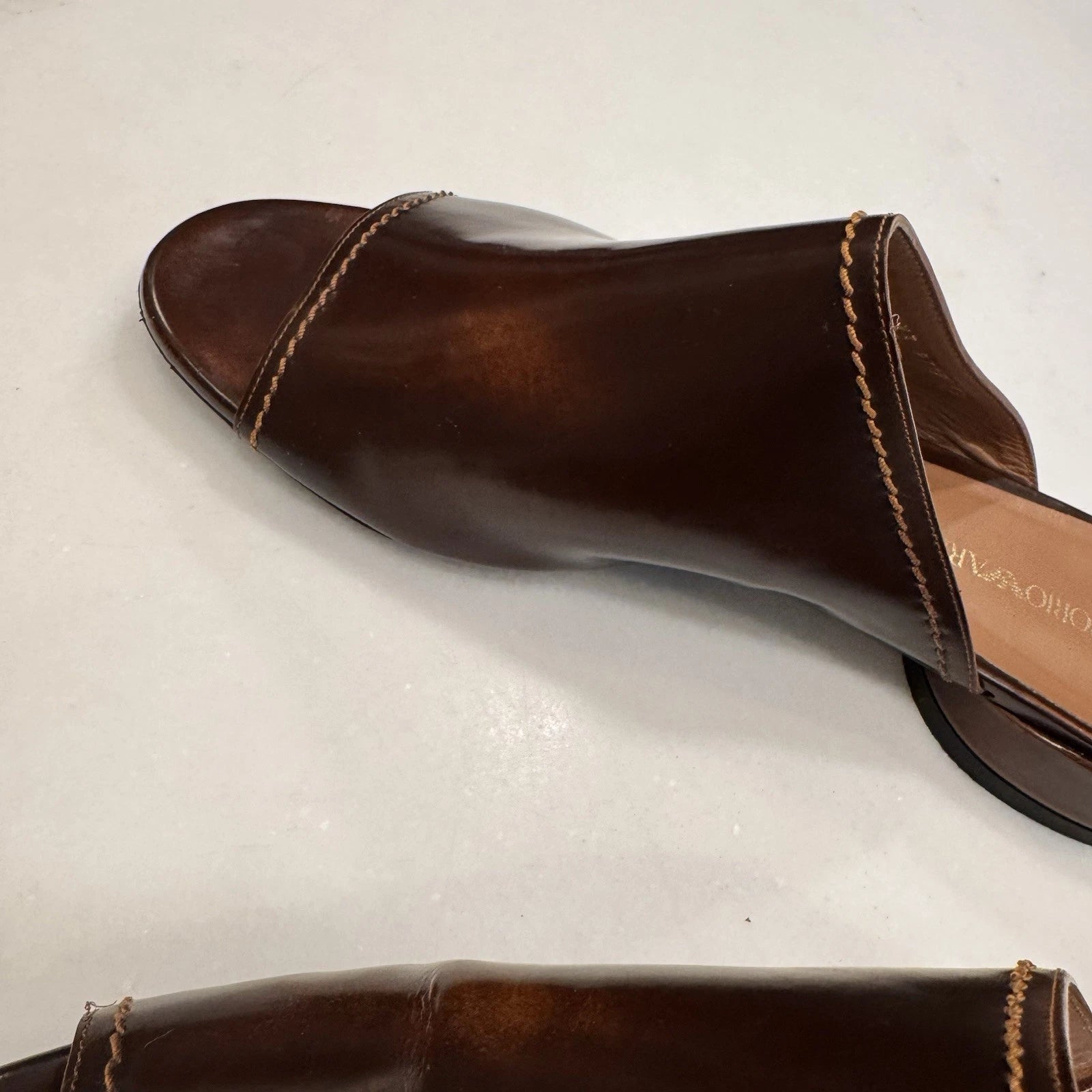 Emporio Armani Women’s Open Toe Slide Mules Brown Leather Size US 9 EU 39