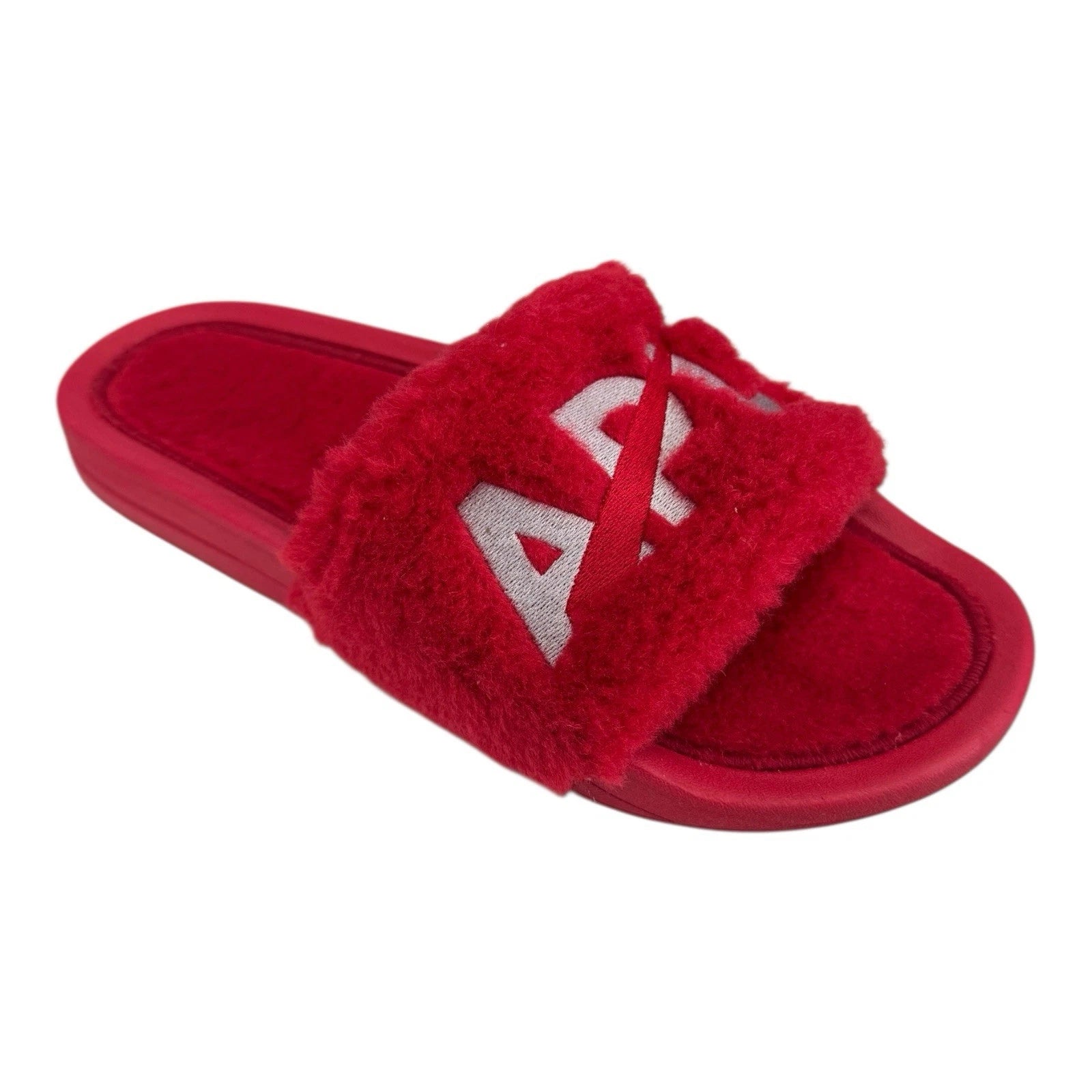 APL Women’s Shearling Furry Slide Sandals in Red/Silver Size 10