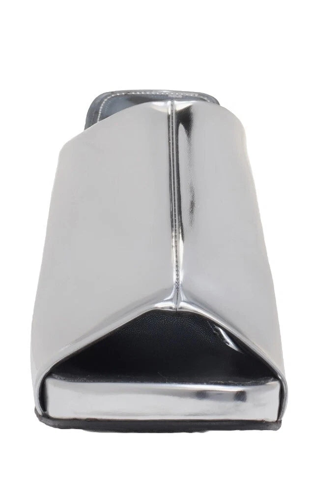 Stella Mccartney Ladies Silver Metallic Elsa Mirror Slide Sandals Mules, 39, 9