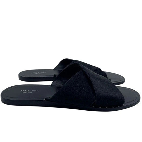 Rag & Bone Womens Shoes Keaton Slide Sandals Sz 6 Black Leather Flat Designer