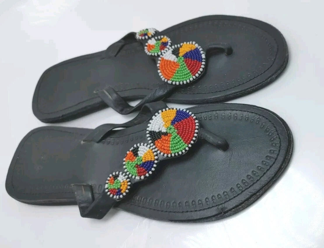 Maasai African style beaded sandals thongs flip flops - size 39