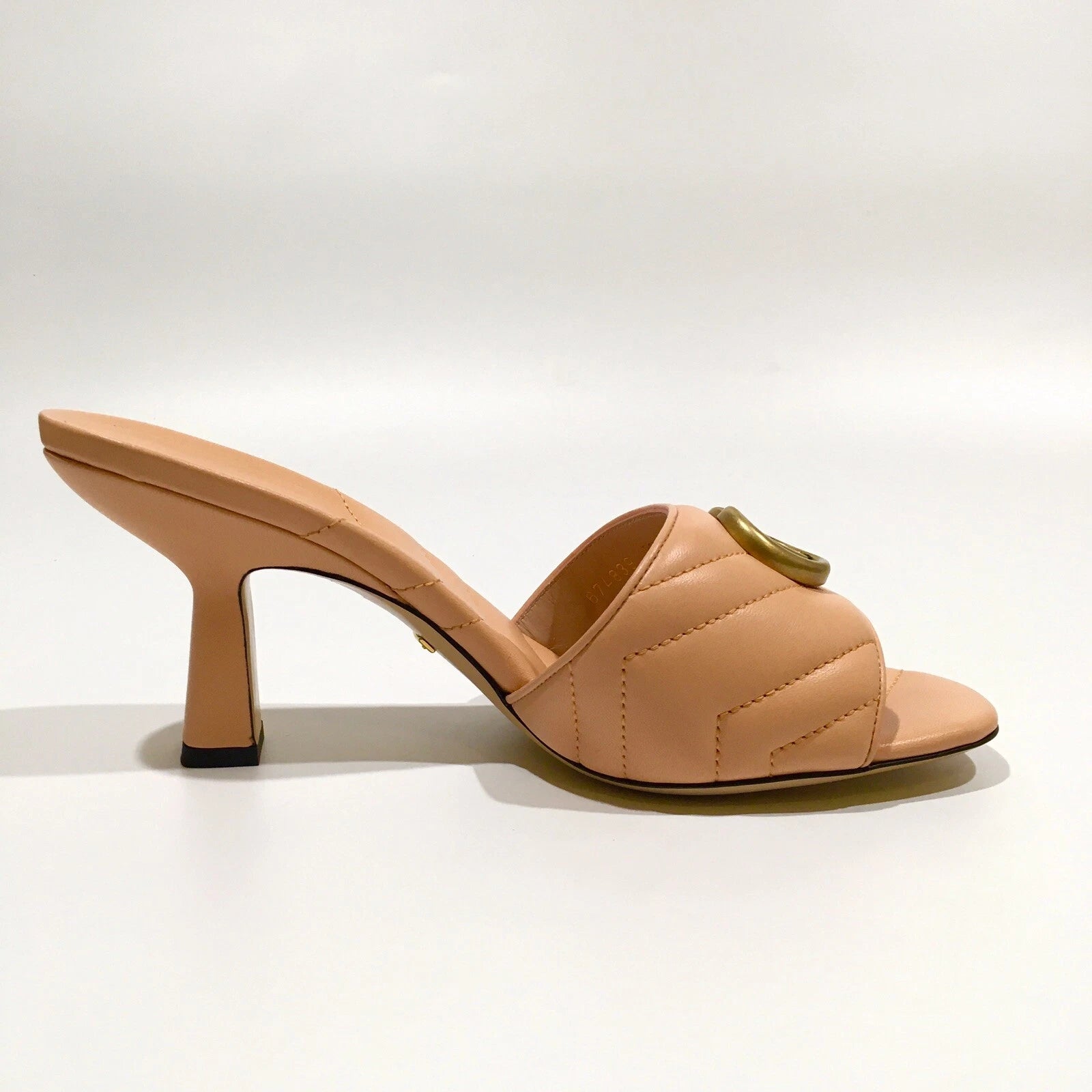 GUCCI GG MARMONT QUILTED LEATHER MULE SANDAL -PEACH -US 8.5 -NEW