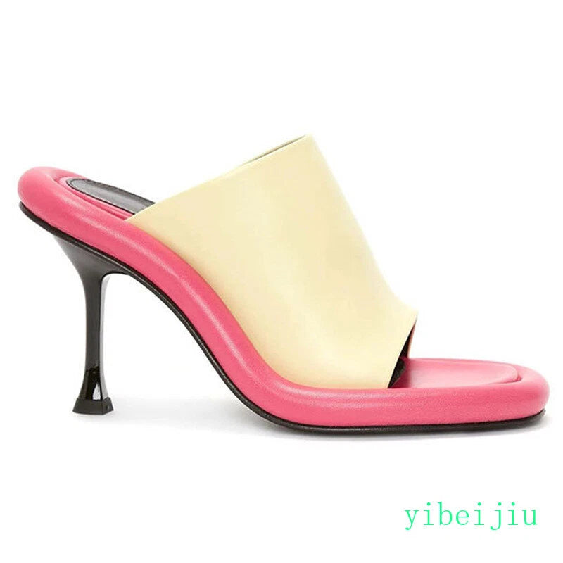 Summer Women's High Spool Heel Mules Dress Slides Slippers Party Sandals Fashion